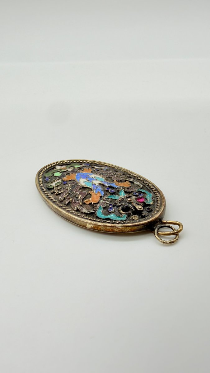 MÉDAILLON PENDENTIF RUSSE EN ARGENT ET ÉMAIL CLOISONNÉ, KHLEBNIKOV, XIXe-XXe S.-photo-1