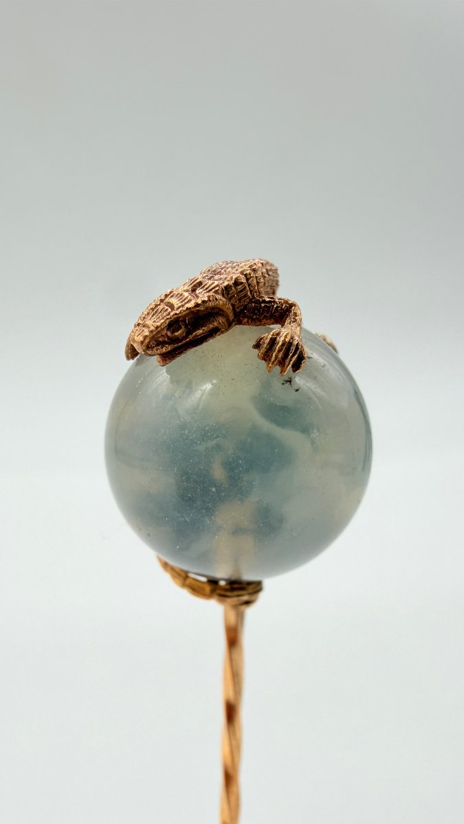 A Late 19th Century Rose Gold And Dendritic Agate Stickpin, In The Manner Of Fabergé-photo-2