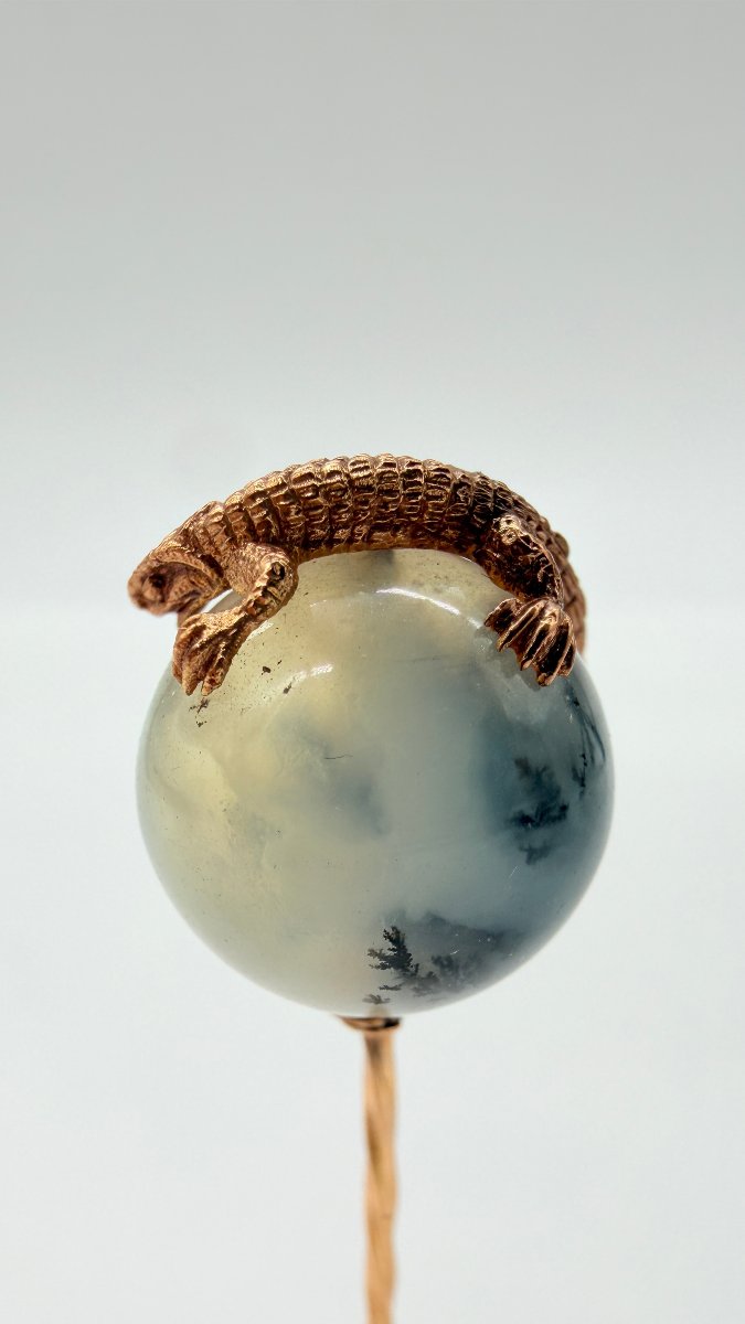 A Late 19th Century Rose Gold And Dendritic Agate Stickpin, In The Manner Of Fabergé-photo-3