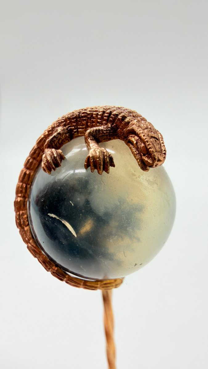 A Late 19th Century Rose Gold And Dendritic Agate Stickpin, In The Manner Of Fabergé-photo-1
