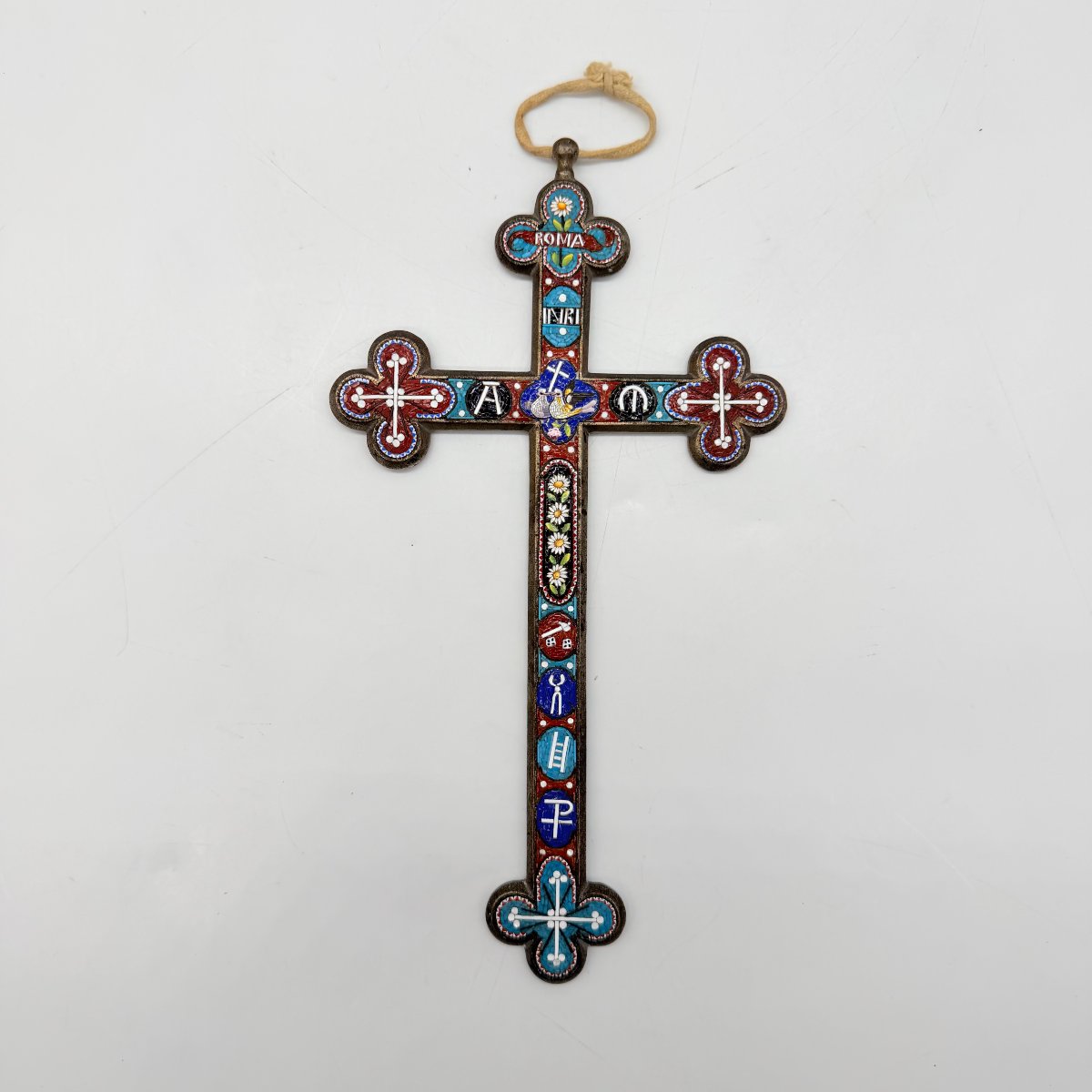 Roman Glass Micromosaic Pectoral/wall Cross, Late 19th Or Early 20th Century 