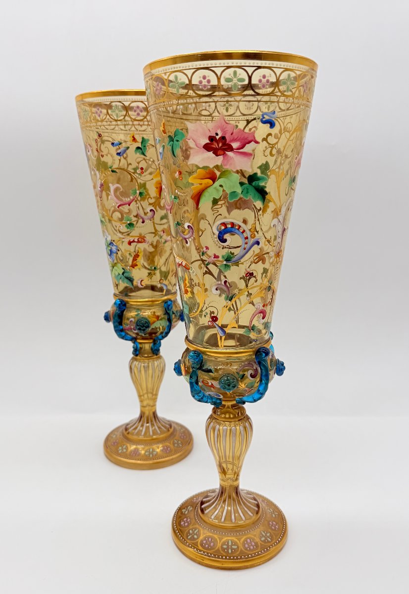 Paire de vases / gobelets en verre émaillé Lobmeyr du XIXe siècle-photo-2