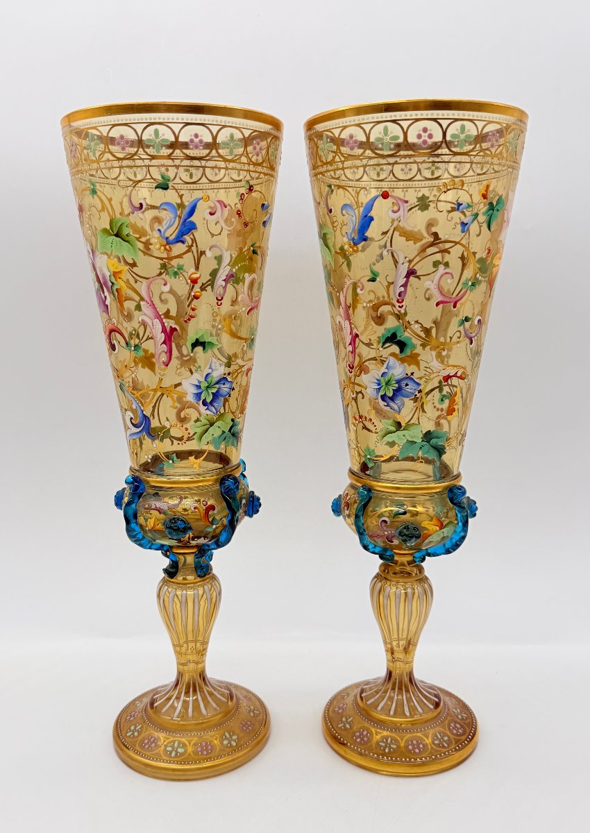 Paire de vases / gobelets en verre émaillé Lobmeyr du XIXe siècle-photo-3