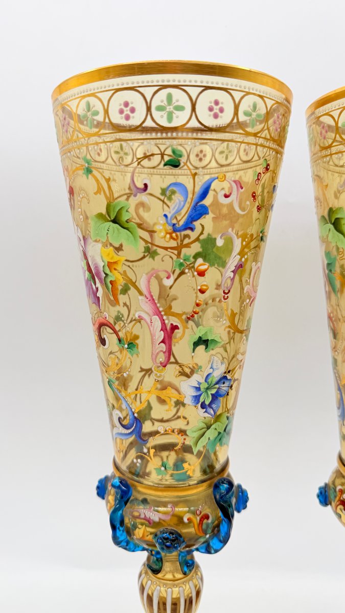 Paire de vases / gobelets en verre émaillé Lobmeyr du XIXe siècle-photo-4
