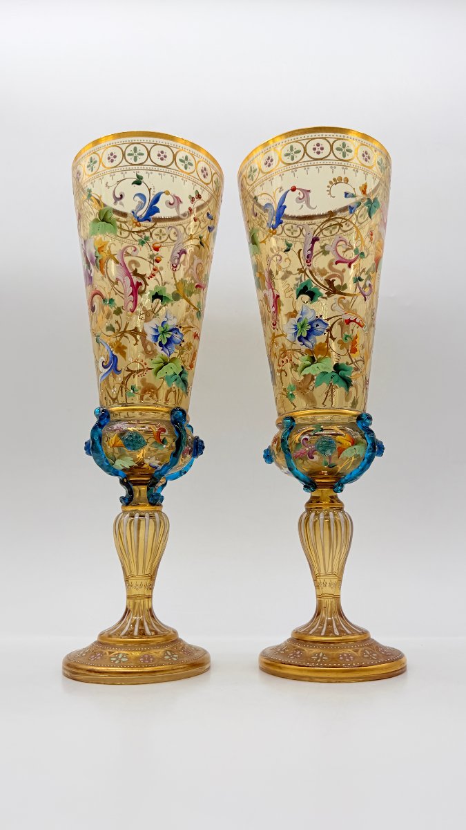 Paire de vases / gobelets en verre émaillé Lobmeyr du XIXe siècle-photo-2