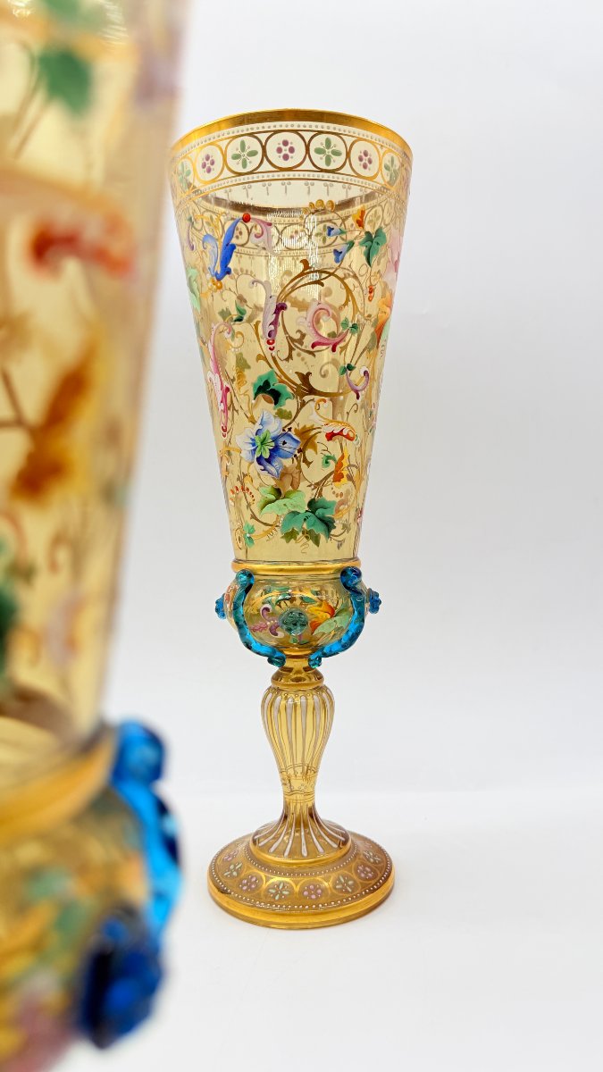 Paire de vases / gobelets en verre émaillé Lobmeyr du XIXe siècle-photo-3