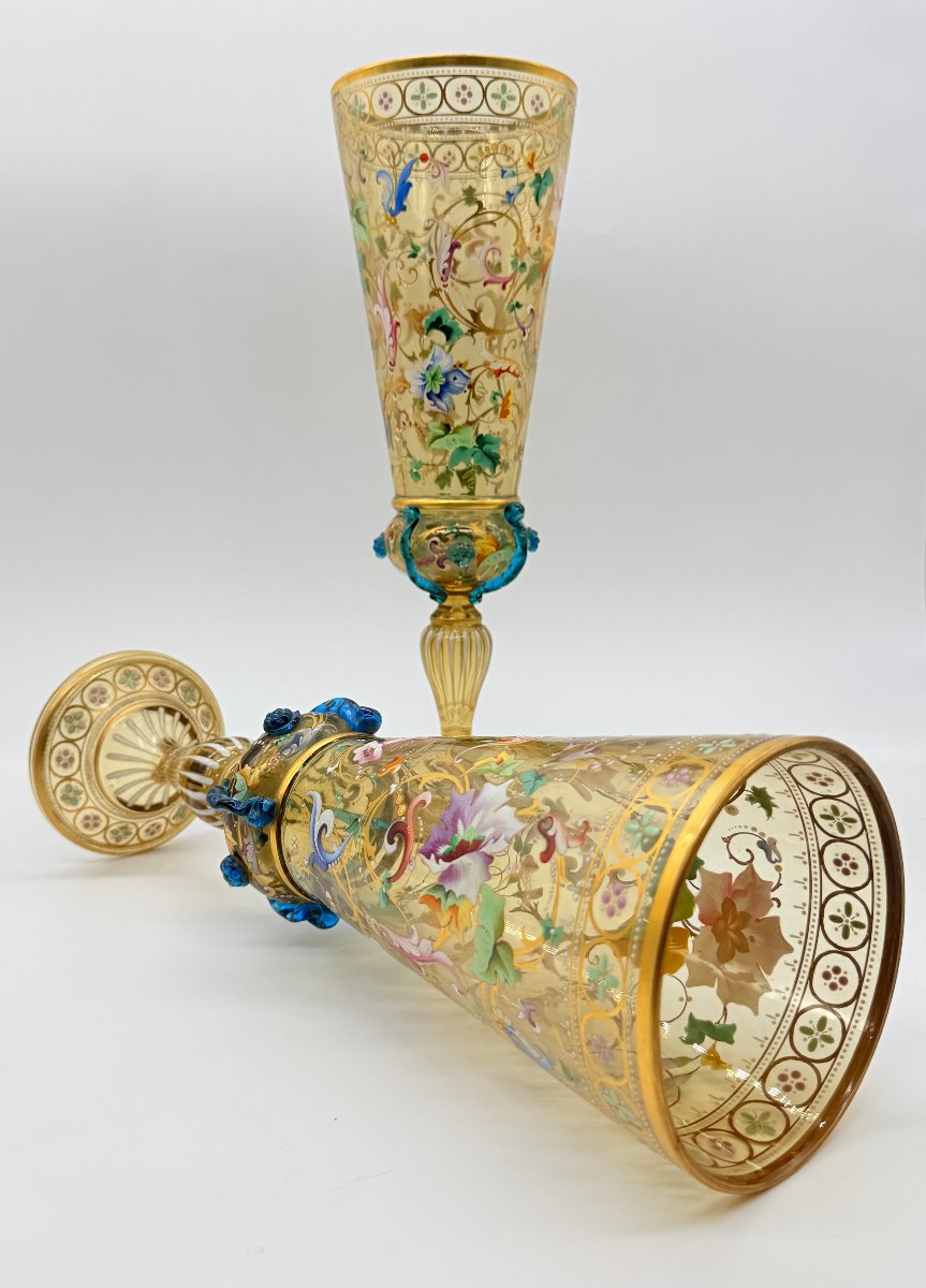 Paire de vases / gobelets en verre émaillé Lobmeyr du XIXe siècle-photo-4
