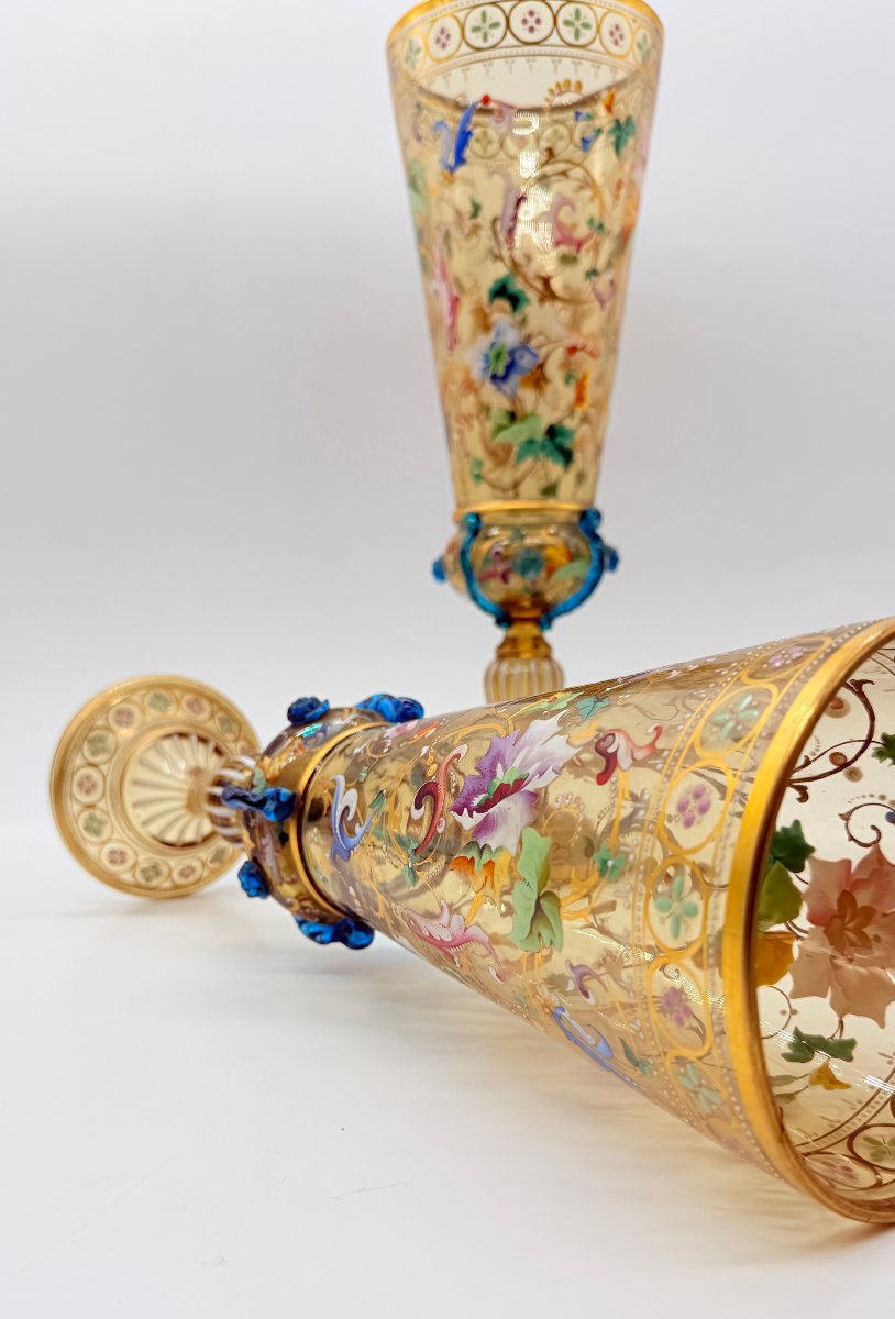Paire de vases / gobelets en verre émaillé Lobmeyr du XIXe siècle-photo-5