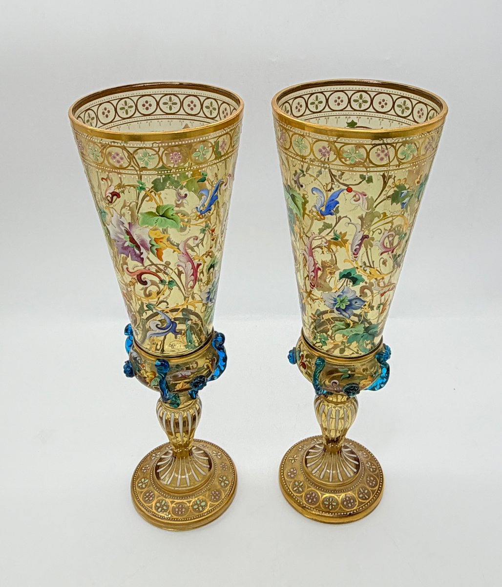 Paire de vases / gobelets en verre émaillé Lobmeyr du XIXe siècle-photo-7