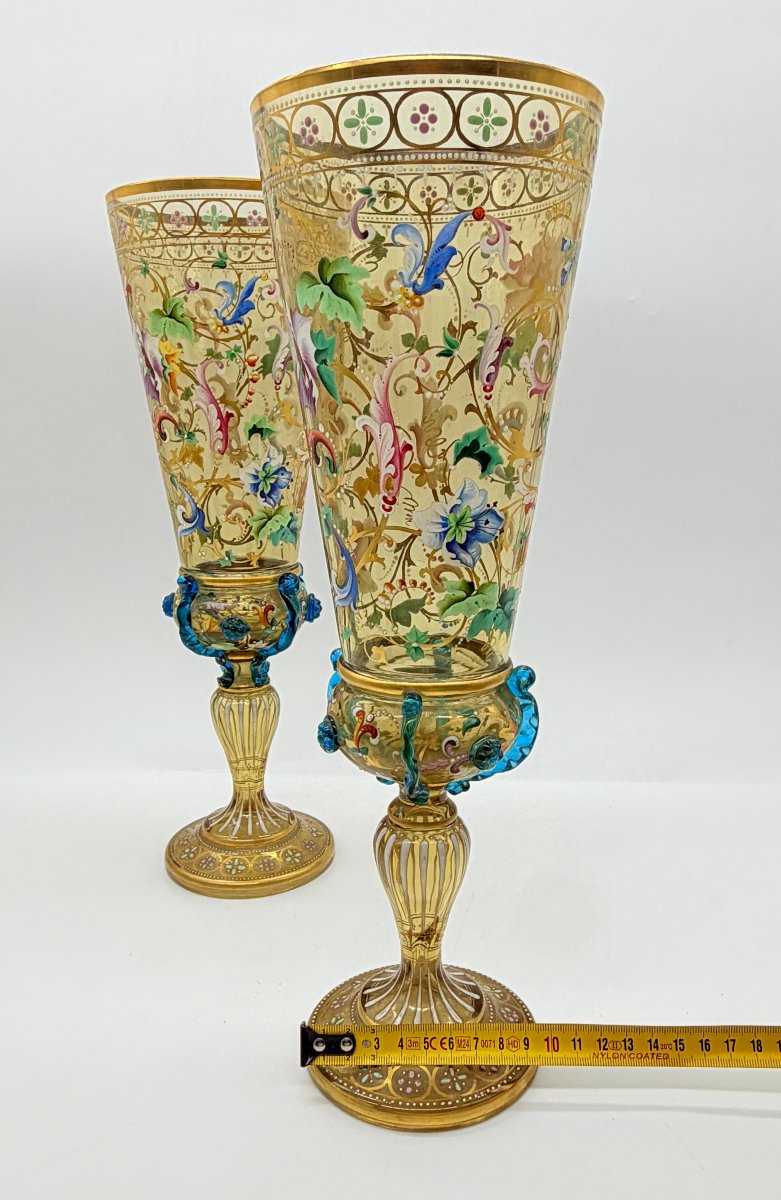 Paire de vases / gobelets en verre émaillé Lobmeyr du XIXe siècle-photo-8