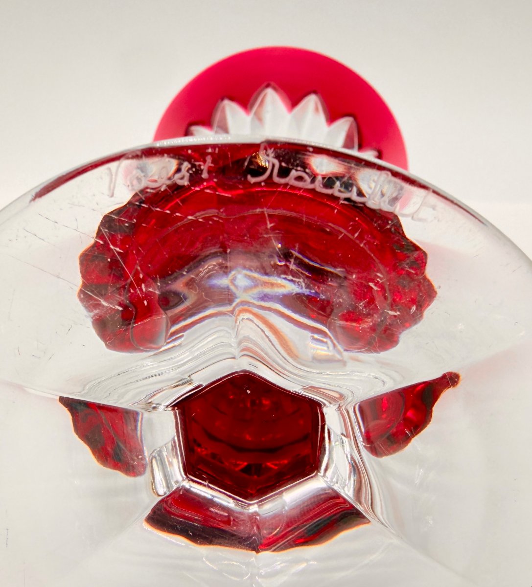 19th-century Overlay Crystal Vase. Baccarat Val Saint-lambert. Signed-photo-4