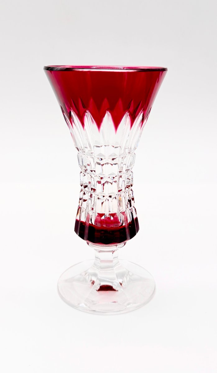 19th-century Overlay Crystal Vase. Baccarat Val Saint-lambert. Signed