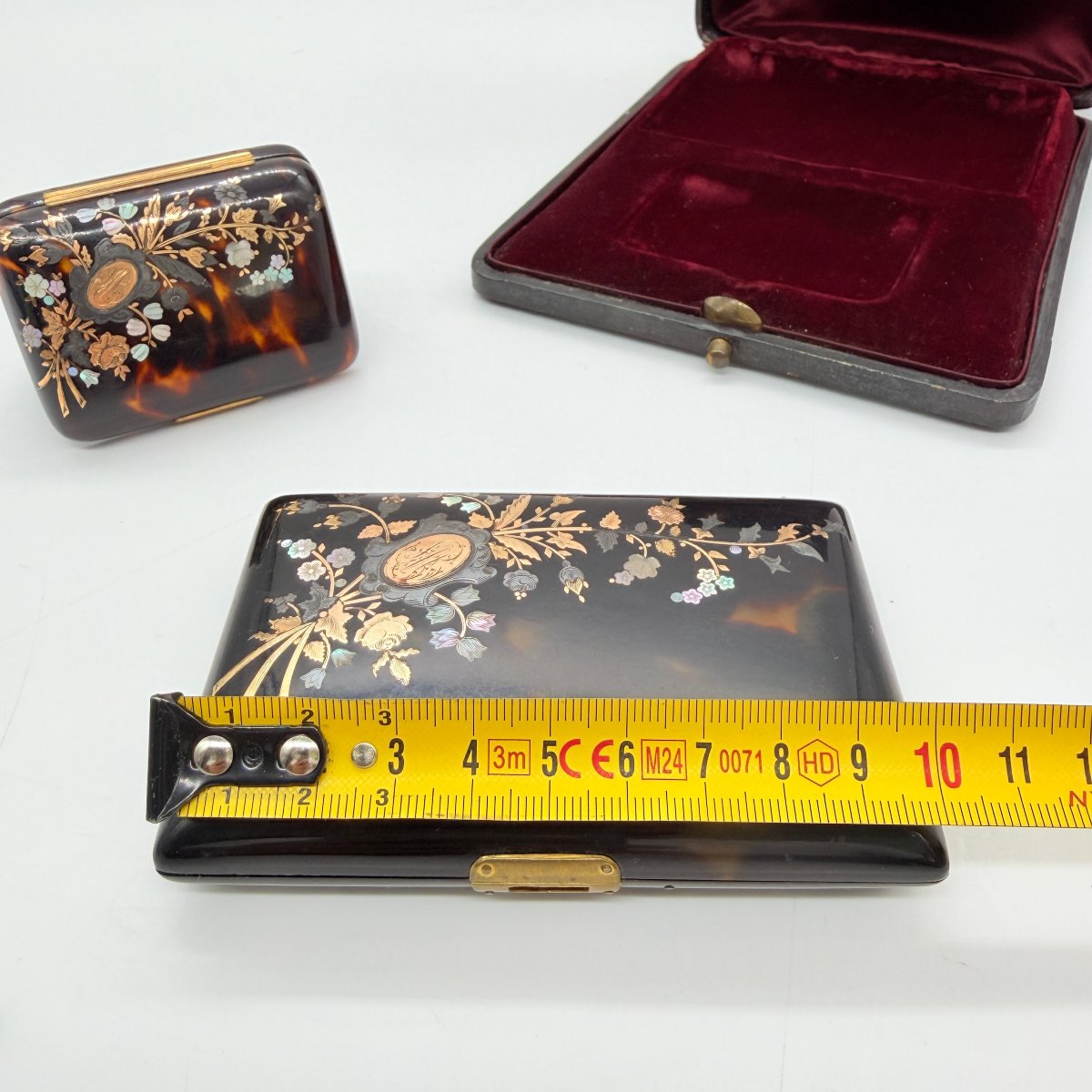 Carnet de bal et bourse en marqueterie boulle de tortue avec étui, XIXe siècle-photo-5