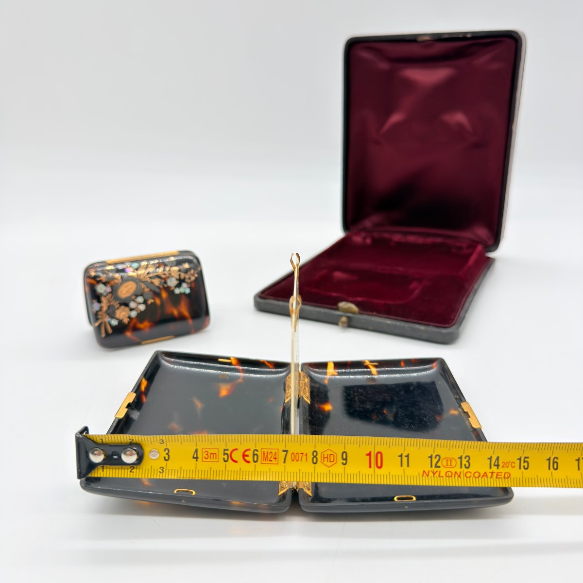 Carnet de bal et bourse en marqueterie boulle de tortue avec étui, XIXe siècle-photo-6