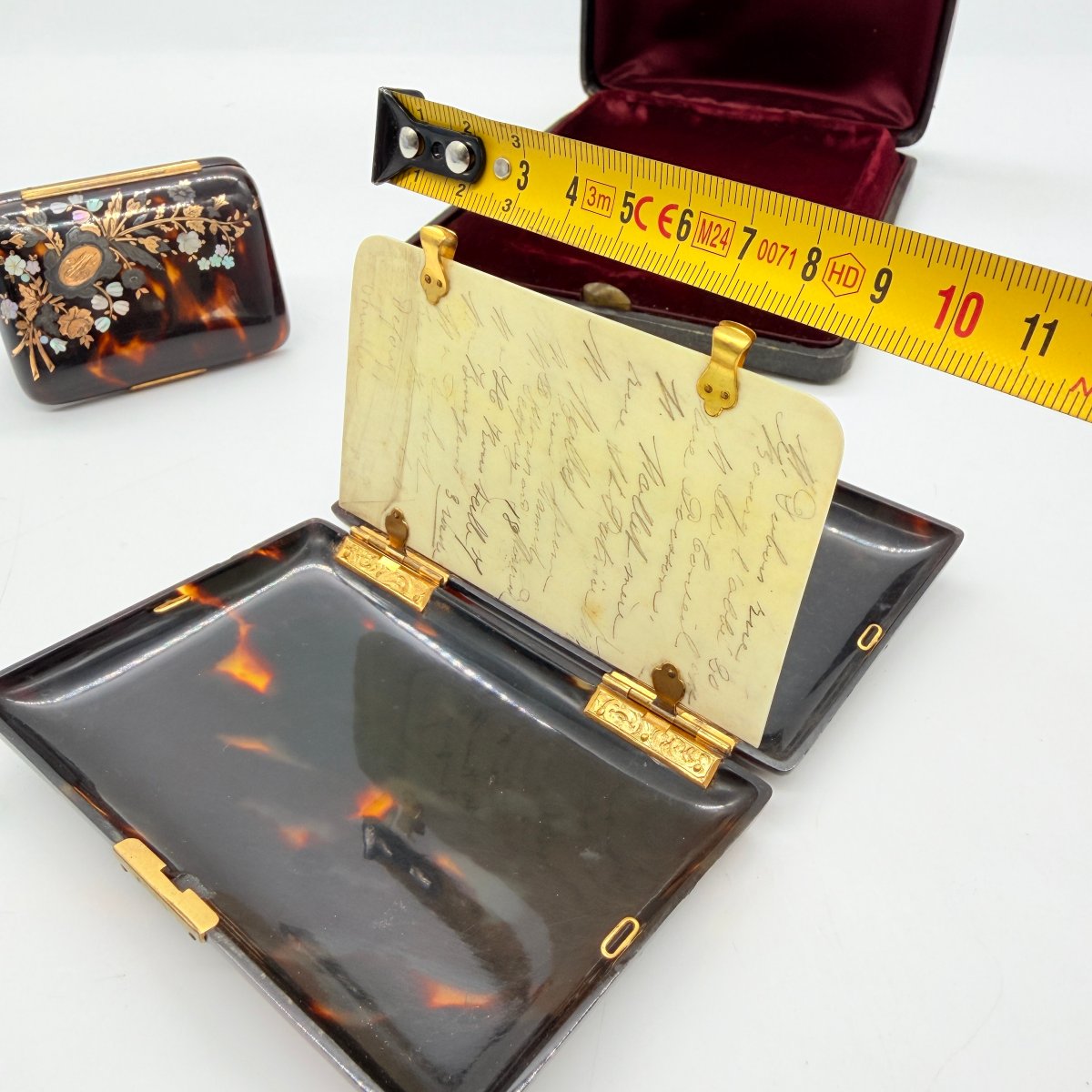 Carnet de bal et bourse en marqueterie boulle de tortue avec étui, XIXe siècle-photo-7