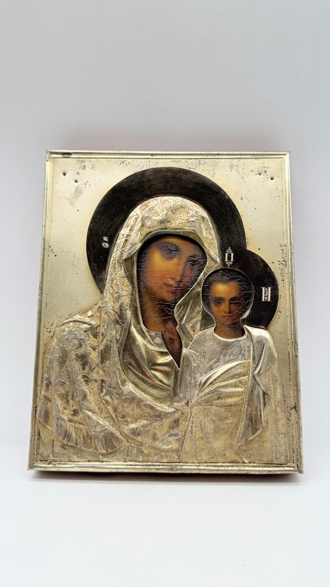 Russian Silver-gilt Icon Of Kazanskaya Mother Of God.-photo-4