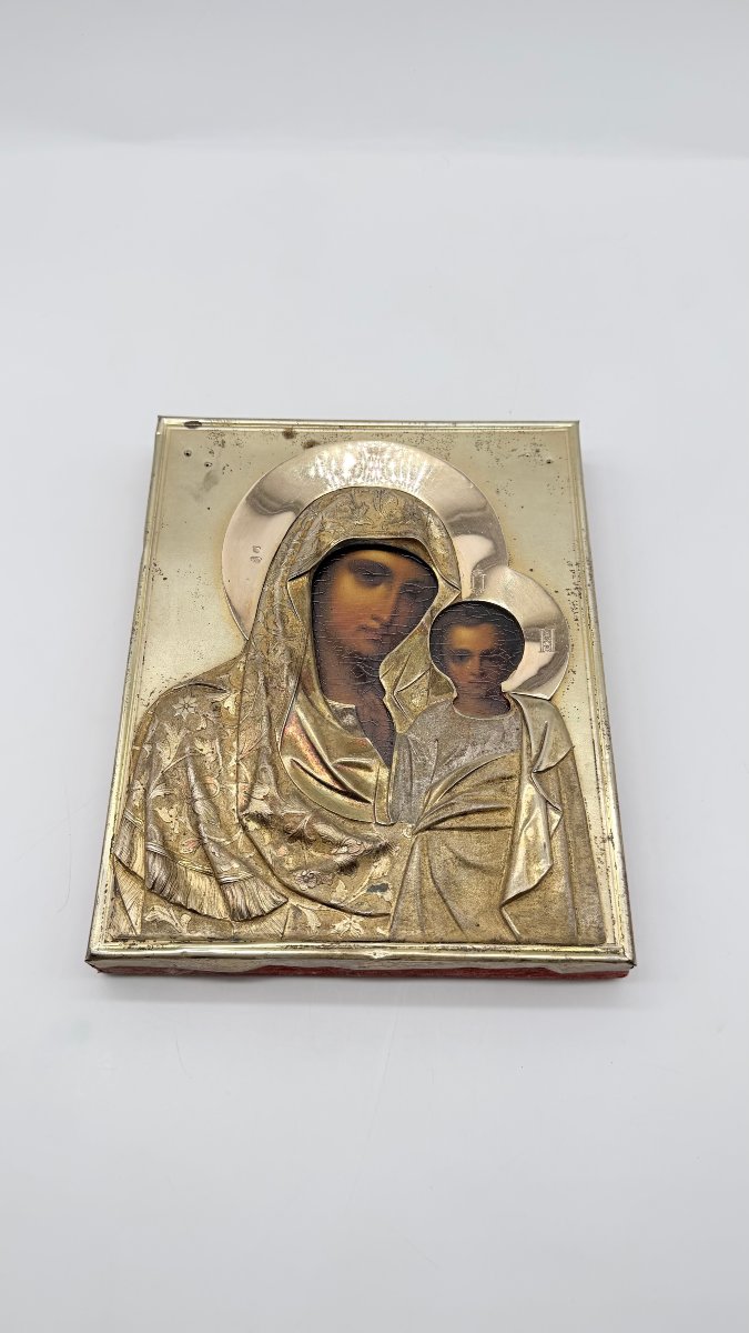 Russian Silver-gilt Icon Of Kazanskaya Mother Of God.-photo-1