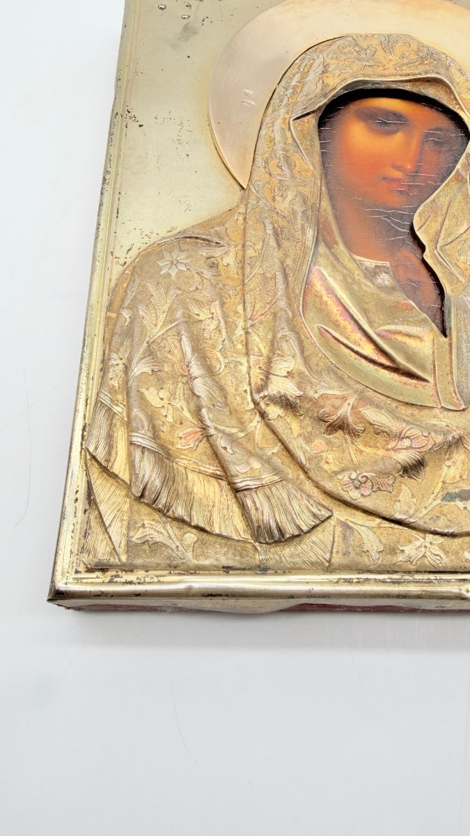 Russian Silver-gilt Icon Of Kazanskaya Mother Of God.-photo-2