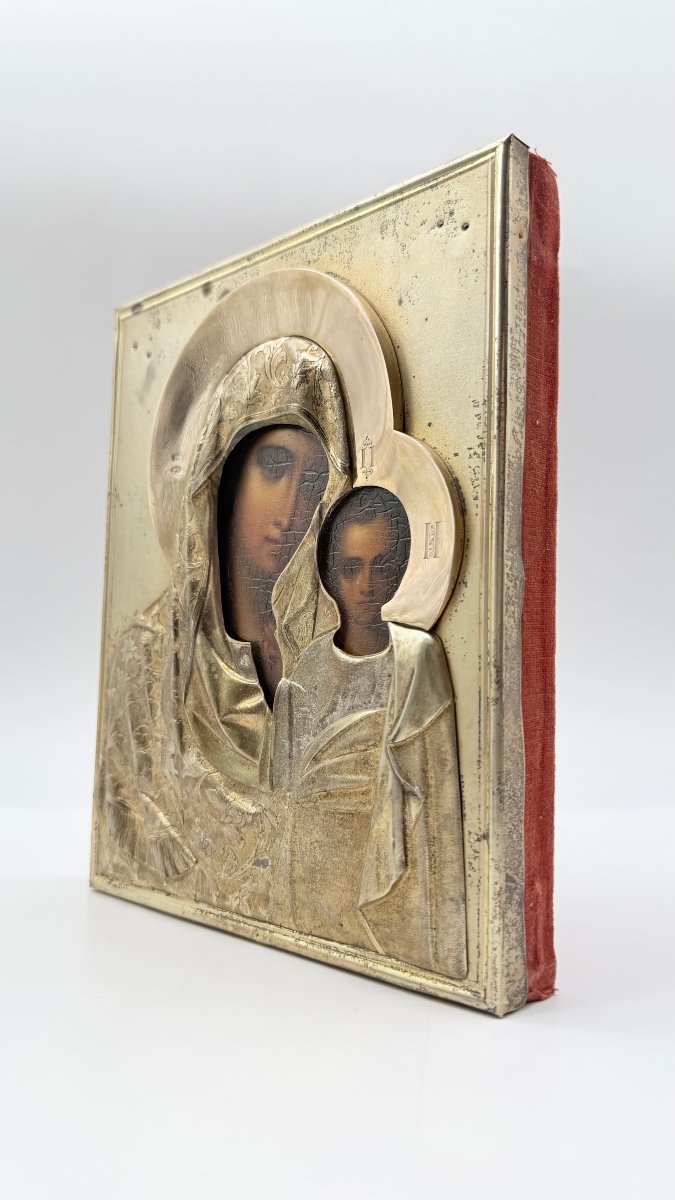 Russian Silver-gilt Icon Of Kazanskaya Mother Of God.-photo-4