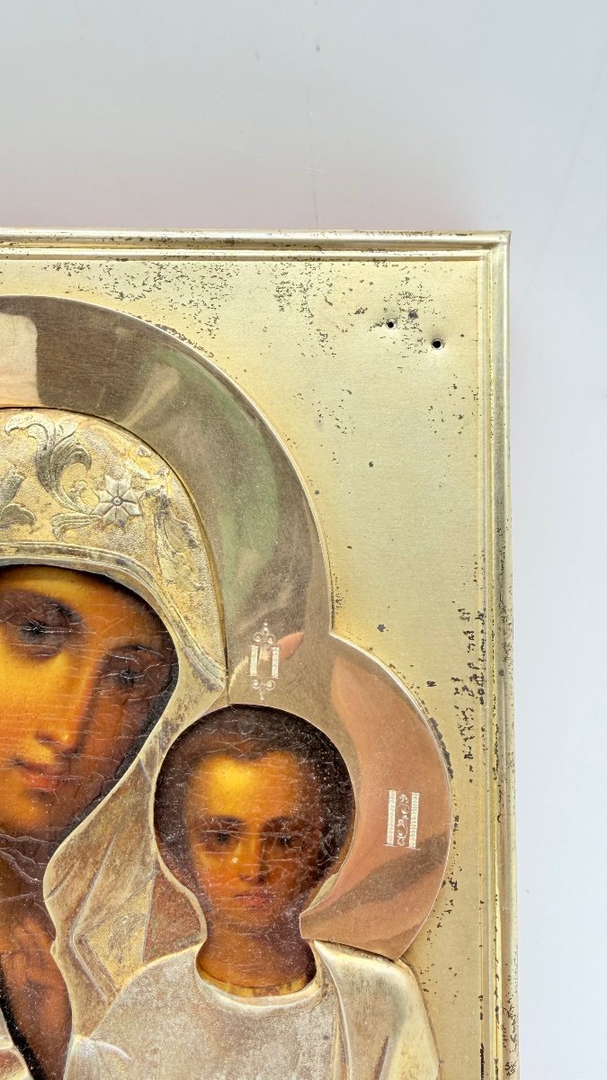 Russian Silver-gilt Icon Of Kazanskaya Mother Of God.-photo-5