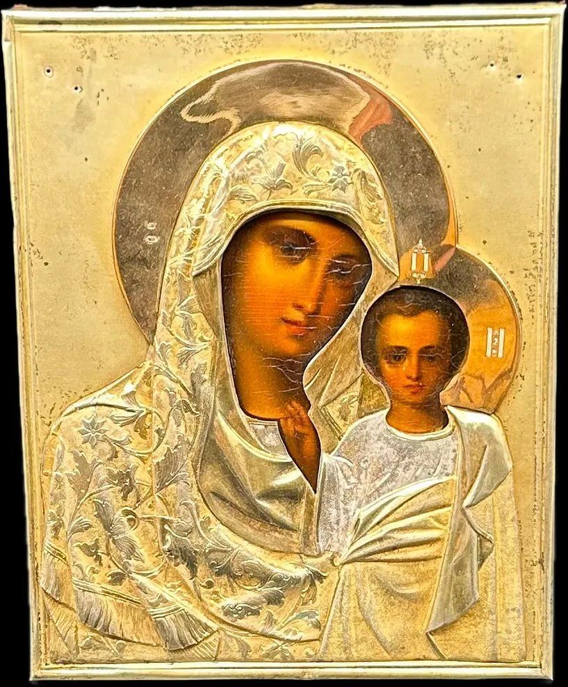 Russian Silver-gilt Icon Of Kazanskaya Mother Of God.