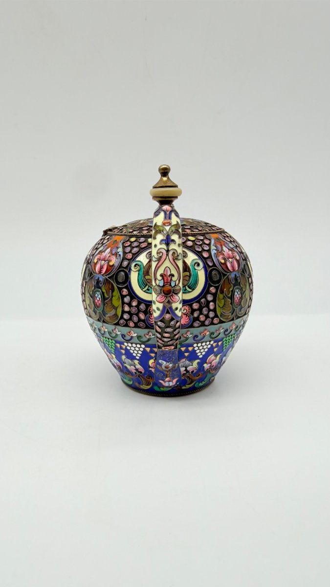 Sucrier couvert russe en vermeil et émail cloisonné, 11e Artel, Moscou, 1908–1917-photo-3