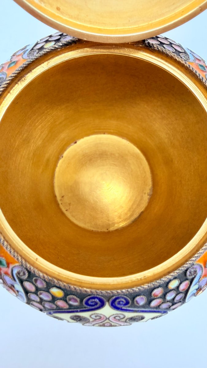 Sucrier couvert russe en vermeil et émail cloisonné, 11e Artel, Moscou, 1908–1917-photo-2