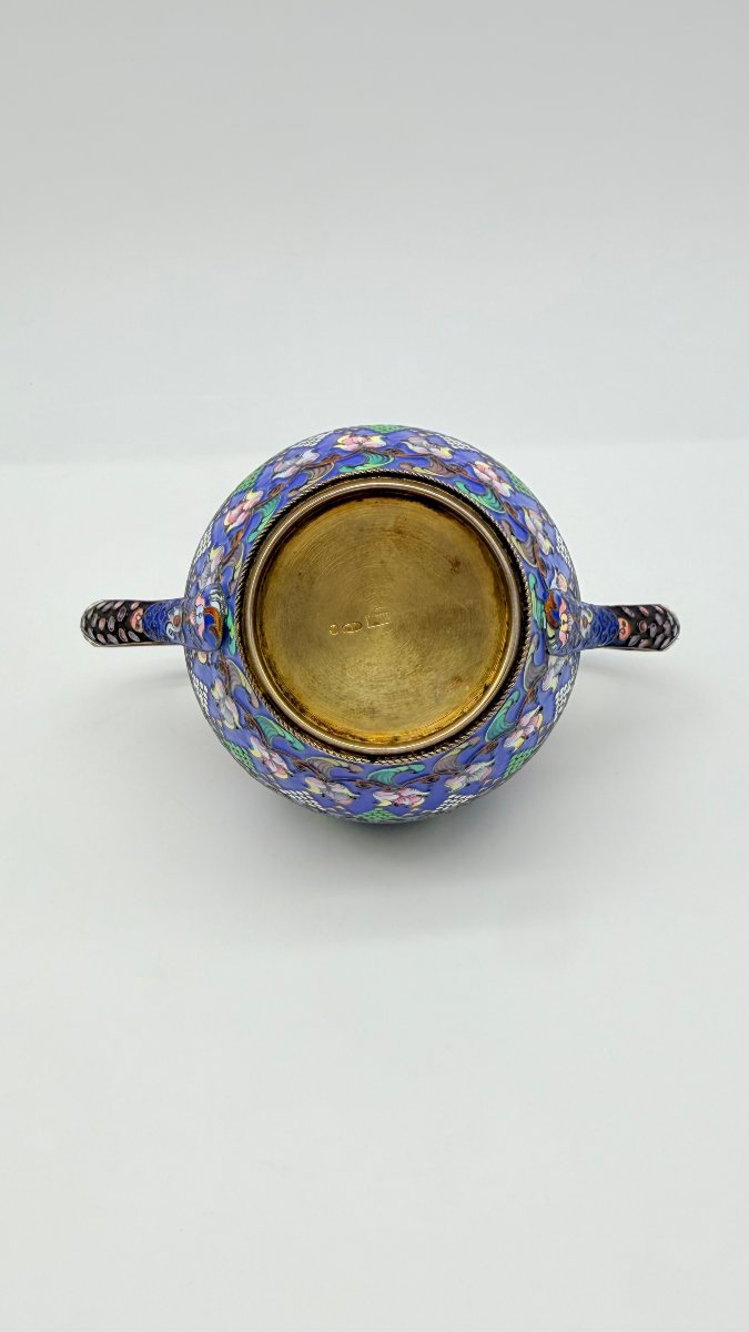 Sucrier couvert russe en vermeil et émail cloisonné, 11e Artel, Moscou, 1908–1917-photo-3