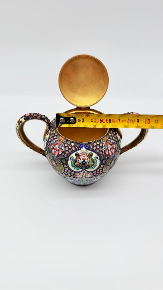 Sucrier couvert russe en vermeil et émail cloisonné, 11e Artel, Moscou, 1908–1917-photo-6