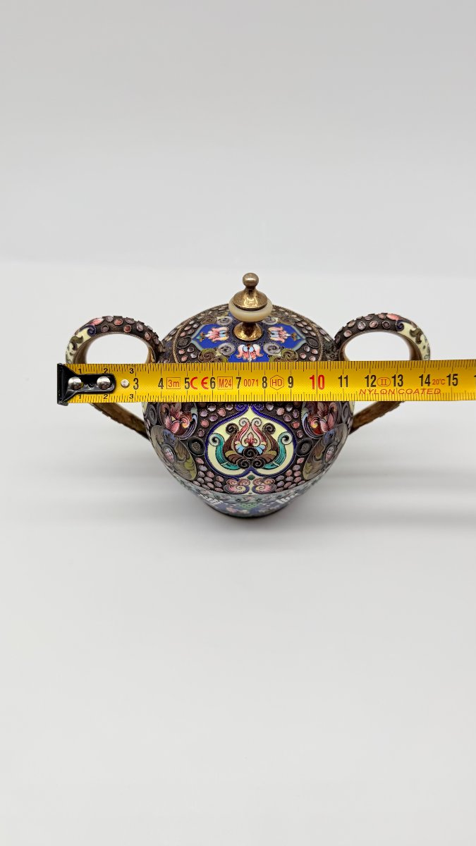Sucrier couvert russe en vermeil et émail cloisonné, 11e Artel, Moscou, 1908–1917-photo-7
