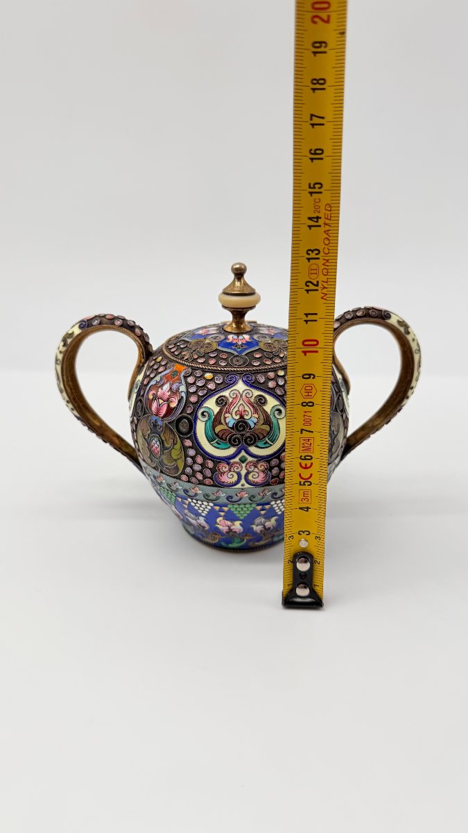 Sucrier couvert russe en vermeil et émail cloisonné, 11e Artel, Moscou, 1908–1917-photo-8