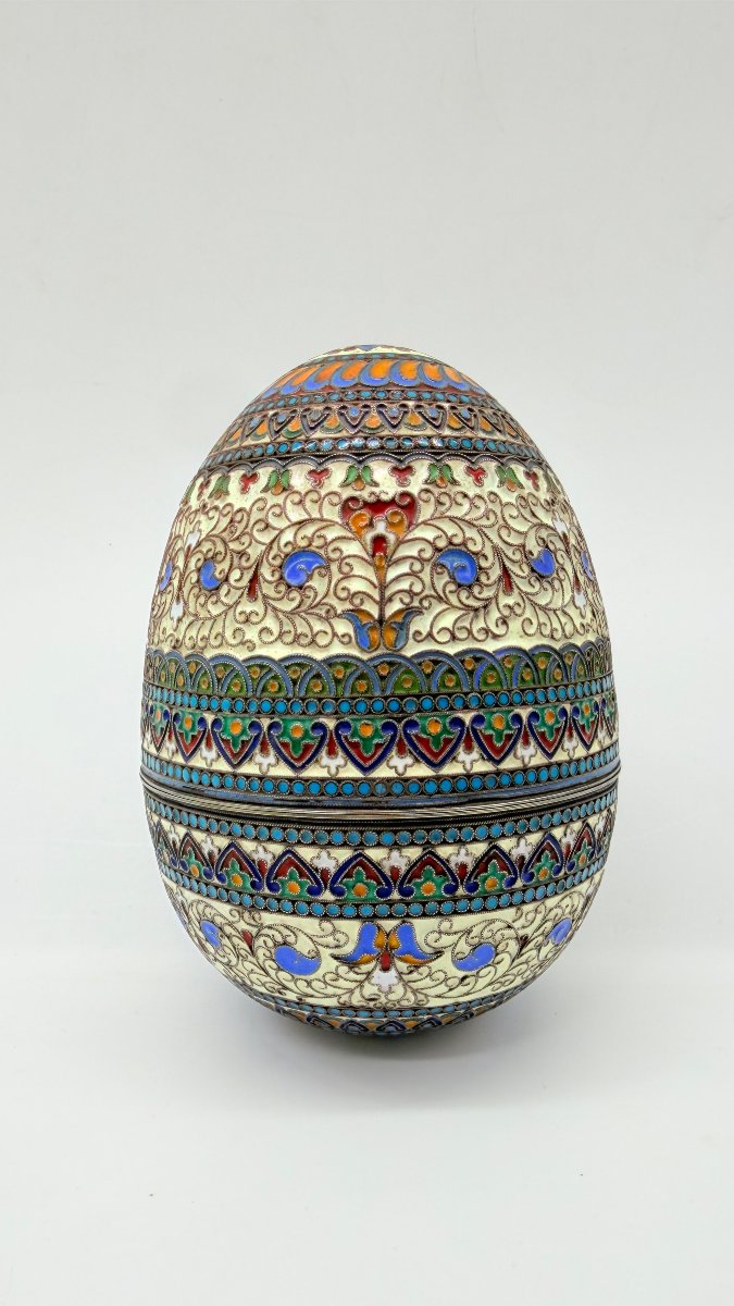 Œuf de Pâques russe en vermeil et émail cloisonné, Moscou, fin XIXe–début XXe siècle-photo-2