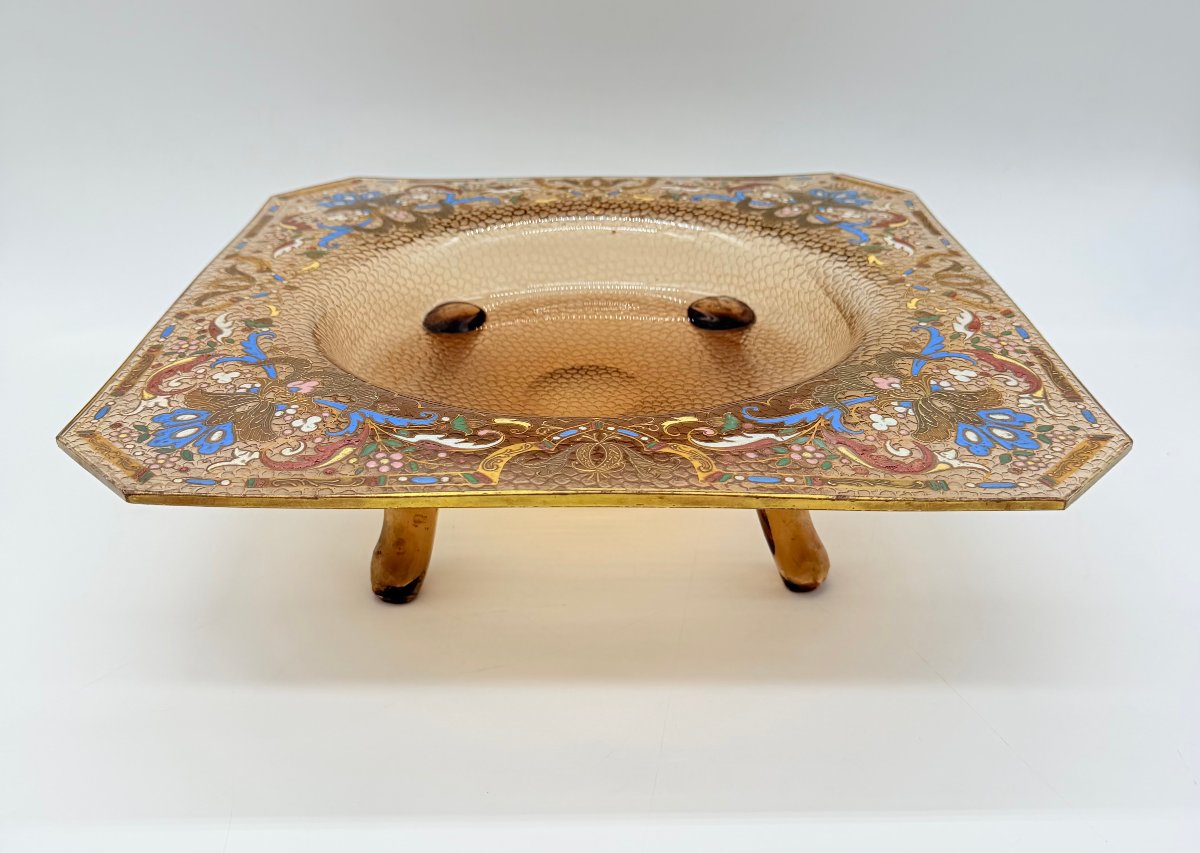 Viennese Orientalist Enameled Glass Footed Dish, Lobmeyr, XIXe Century-photo-2