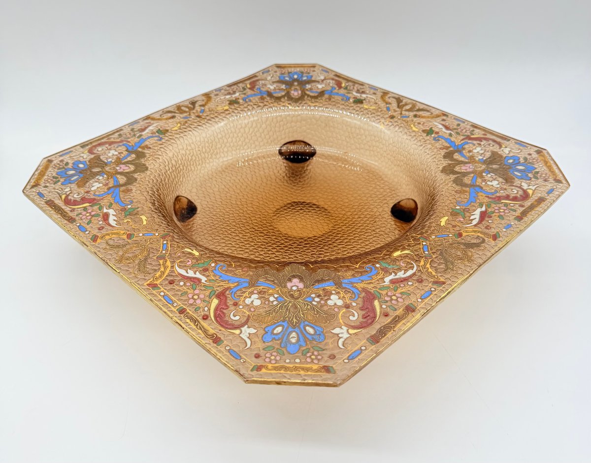 Viennese Orientalist Enameled Glass Footed Dish, Lobmeyr, XIXe Century