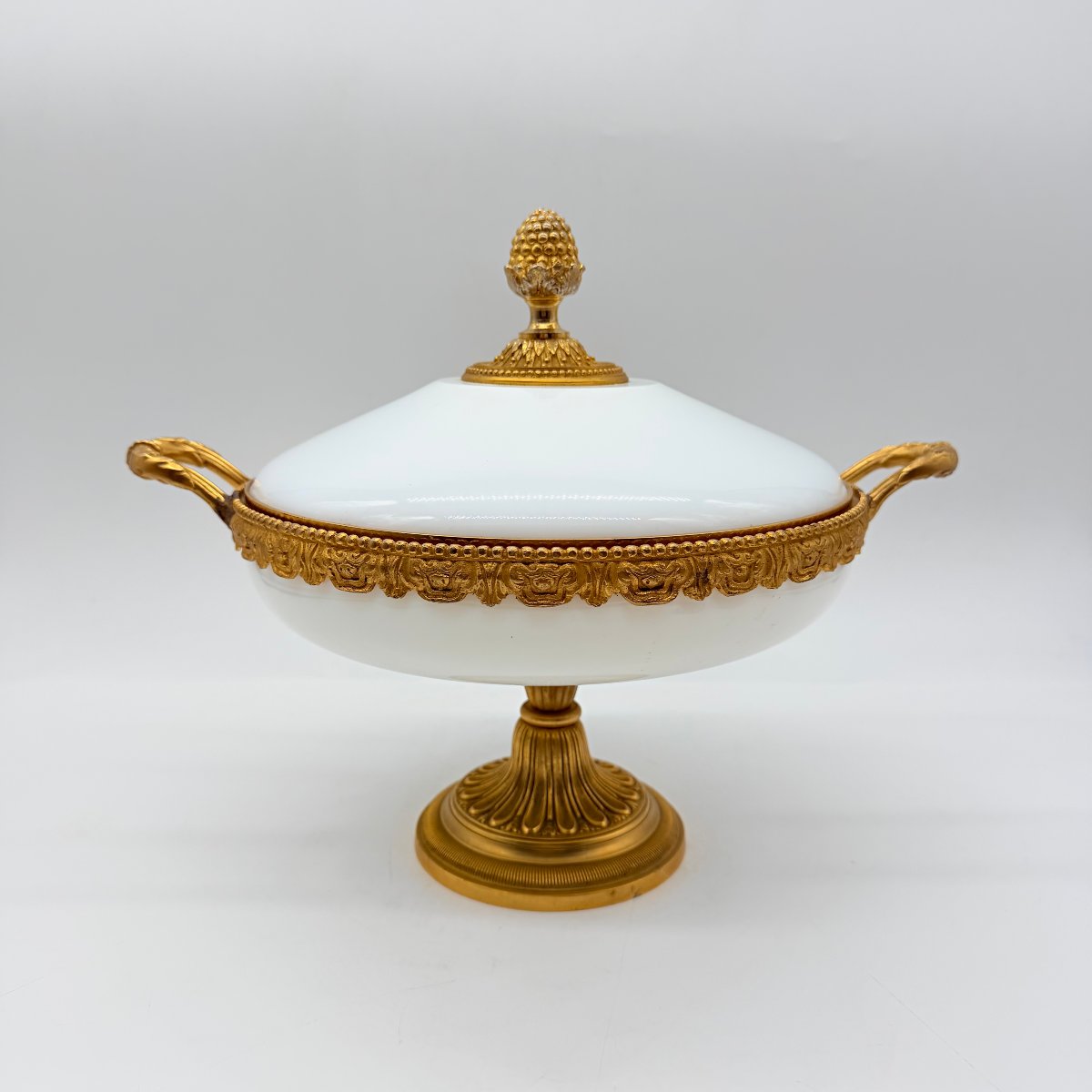 French 19th-century Mounted Opaline Glass Covered Bowl