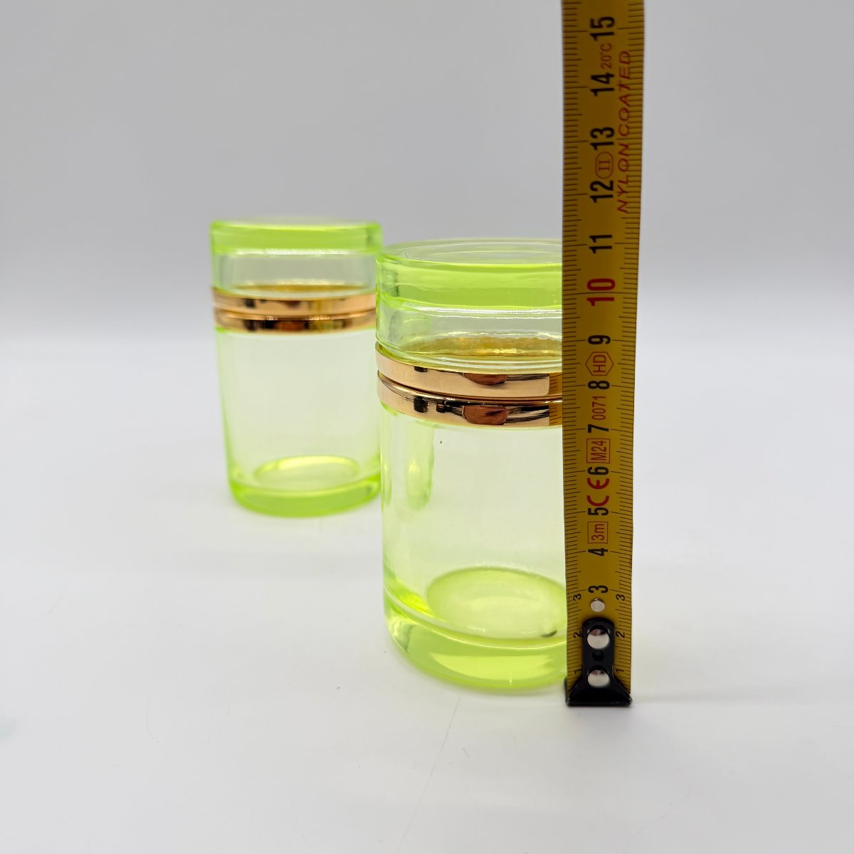 Pair Of Late 19th / Early 20th-century Uranite Glass Cylindrical Boxes-photo-8