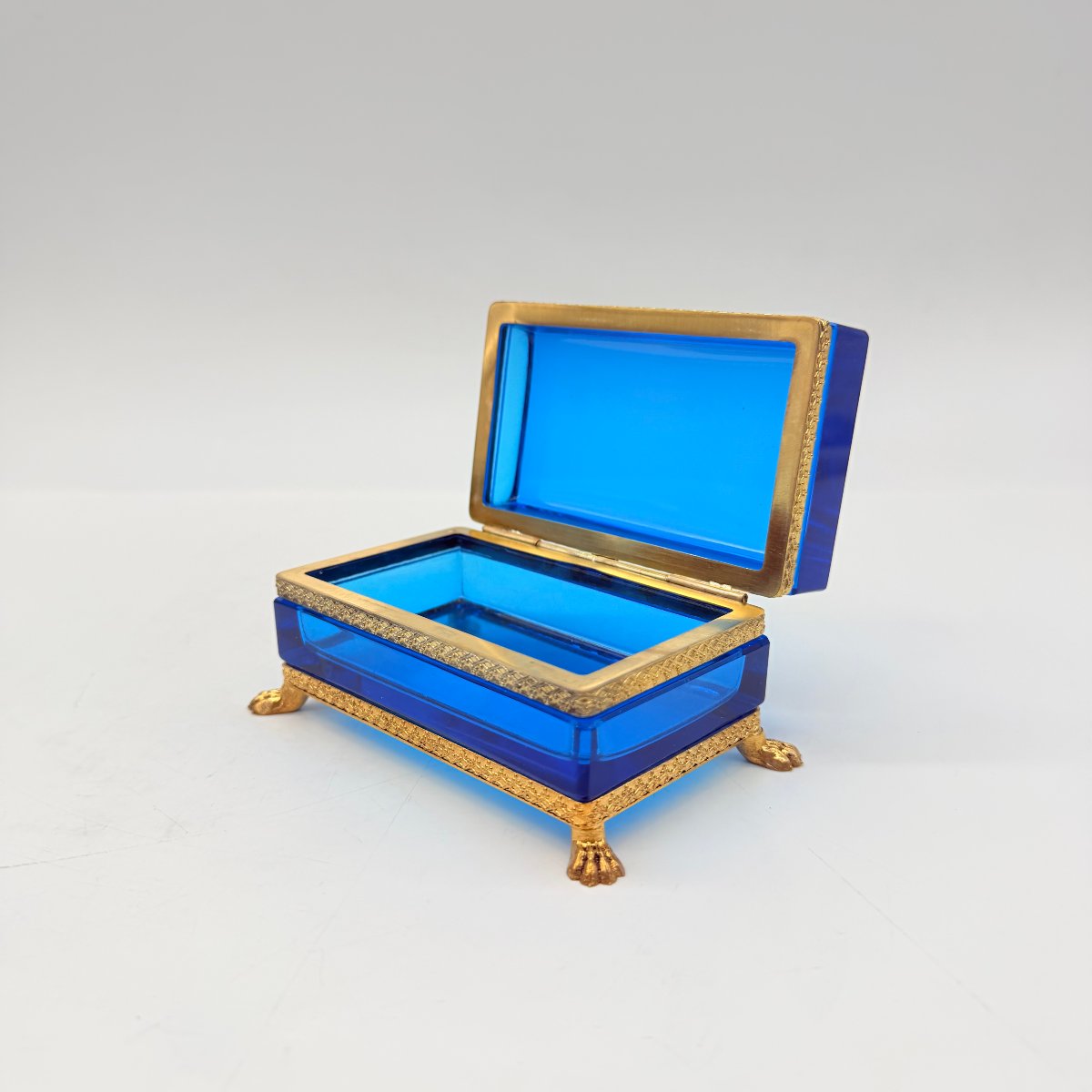 French  19th-century Cobalt Blue Glass Box-photo-2