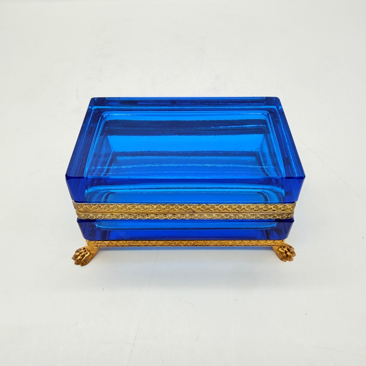 French  19th-century Cobalt Blue Glass Box-photo-4