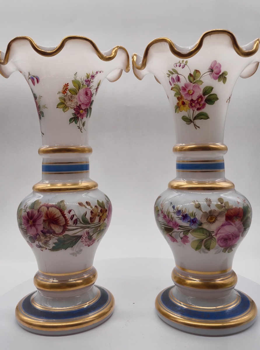 Pair Of Opaline Vases, Attributed To Jean François Robert For Baccarat-photo-2