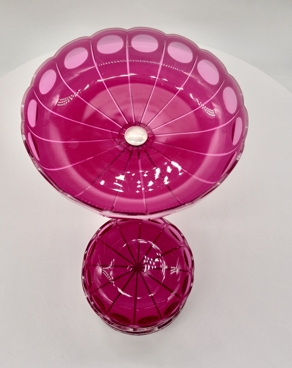 Bohemian Ruby Red Overlay Crystal Compote Service With Silver Mount-photo-4