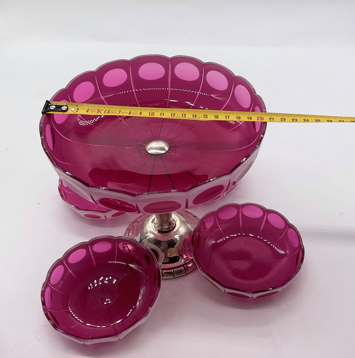 Bohemian Ruby Red Overlay Crystal Compote Service With Silver Mount-photo-8