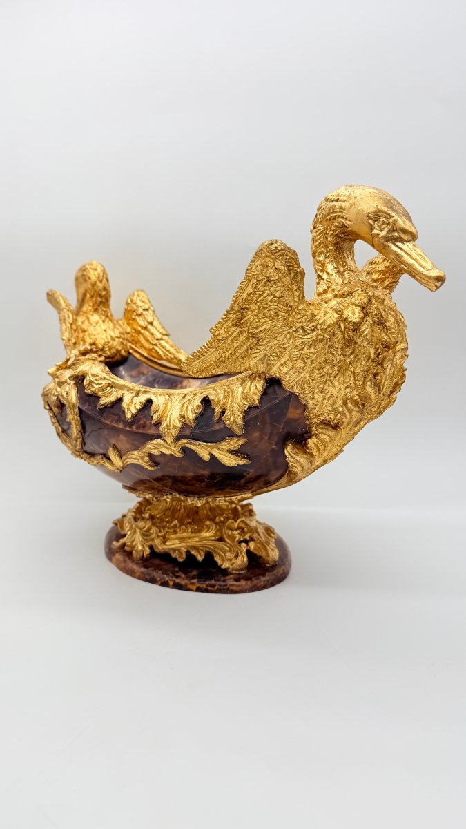 COUPE NAVACELLE OU SURTOUT DE TABLE EN MARBRE ET BRONZE DORÉ, STYLE LOUIS XV, XIXe SIÈCLE   -photo-3