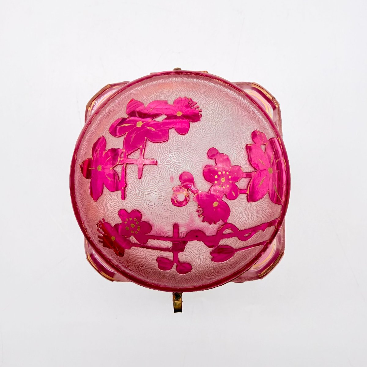COFFRET QUADRANGULAIRE EN CRISTAL CRANBERRY GRAVÉ À DÉCOR JAPONISANT ART NOUVEAU-photo-5