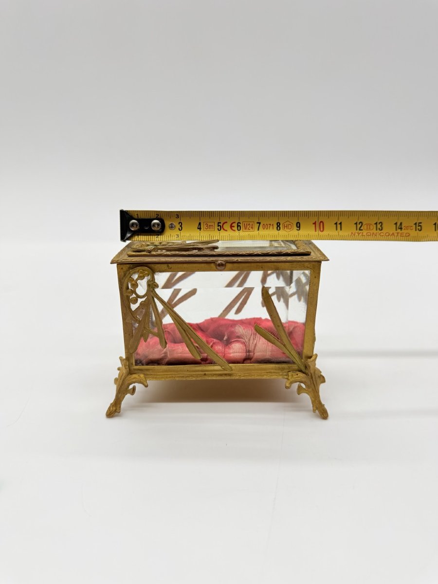 COFFRET À BIJOUX RECTANGULAIRE ART NOUVEAU EN LAITON DORÉ ET VERRE BISEAUTÉ, VERS 1900-photo-5