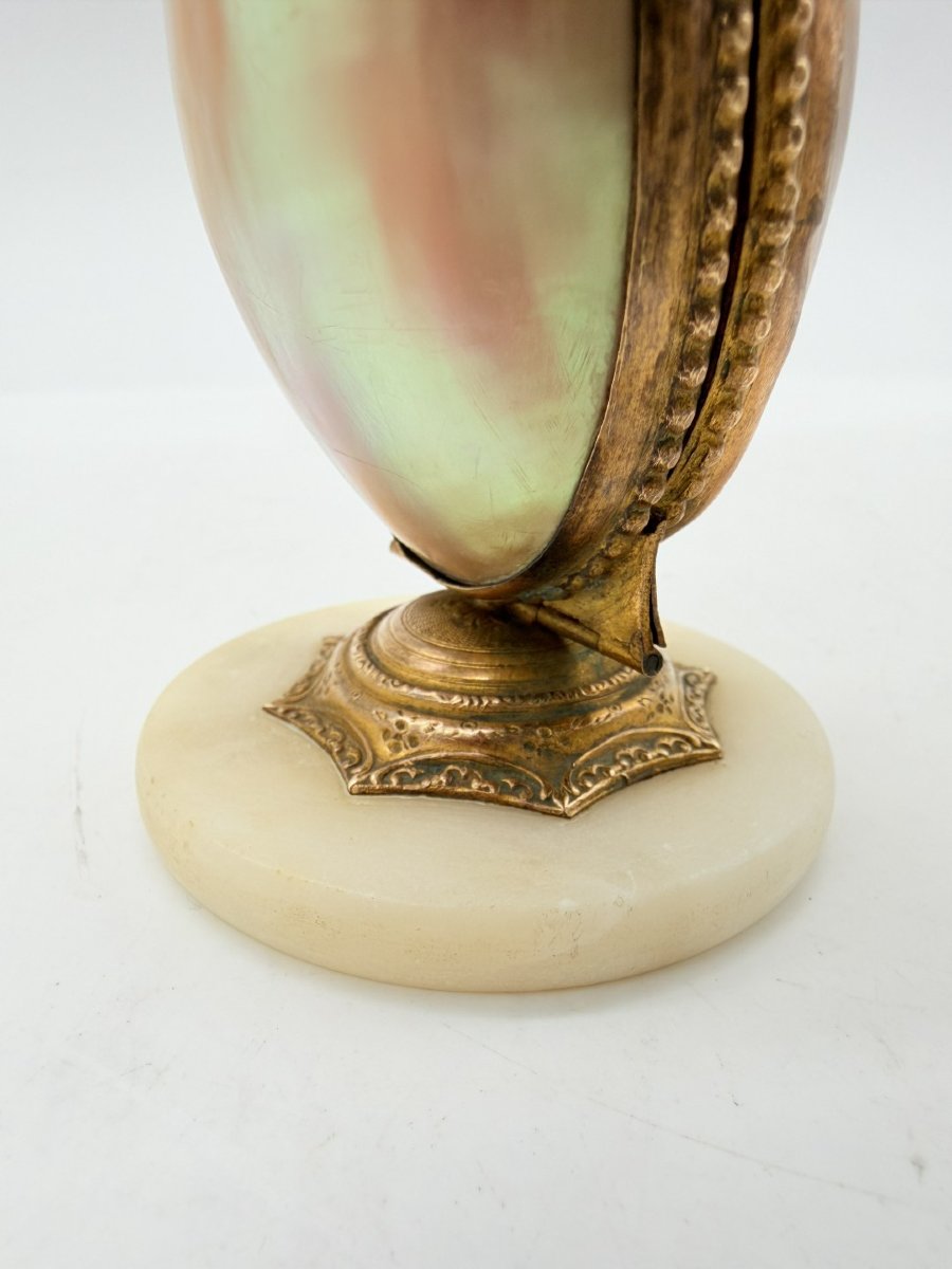 French 19th-century Mother-of-pearl Egg-shaped Perfume Caddy On Alabaster Base-photo-4