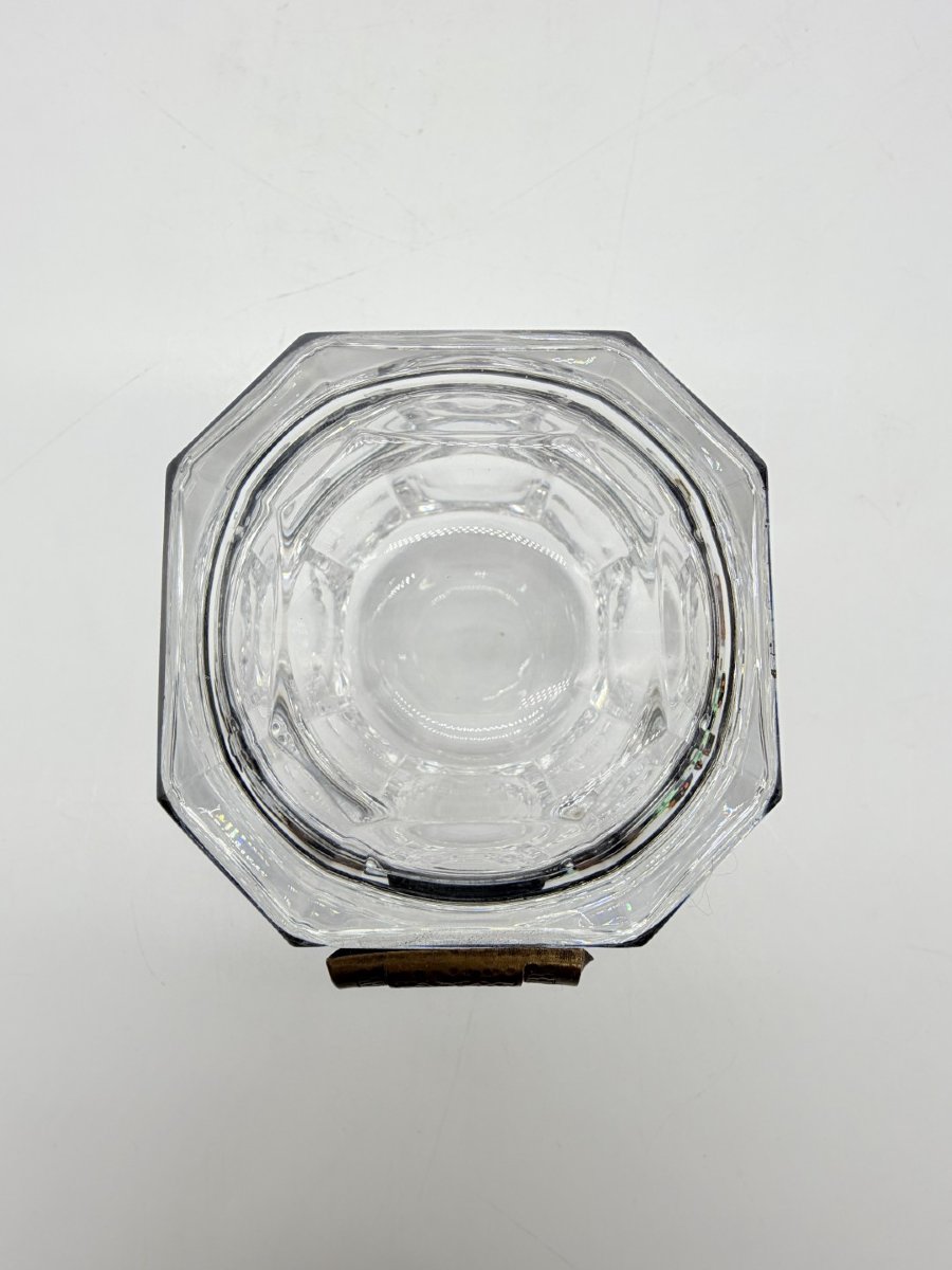 Small Art Deco Octagonal Cut Crystal Box With Metal Mount, Circa 1920-1930 -photo-4