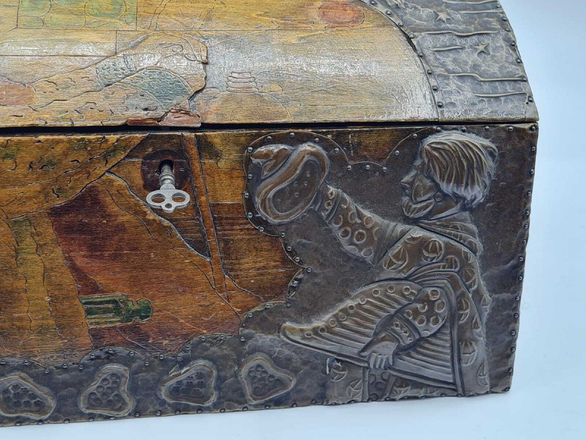 Antique Russian Wooden Abramtsevo Box With Basma-photo-2