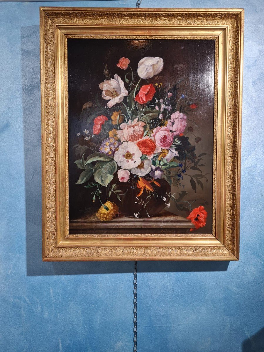 Franz Xaver Pieler (1876-1952) Still Life, Oil On Wood-photo-2