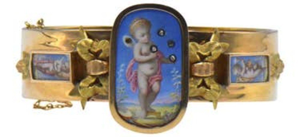 19th Century Austrian Gold Enamel Bracelet With Small Diamonds-photo-1