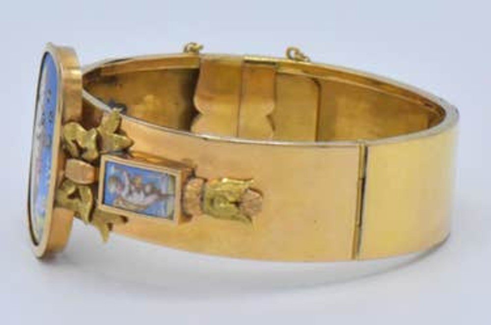 19th Century Austrian Gold Enamel Bracelet With Small Diamonds-photo-2